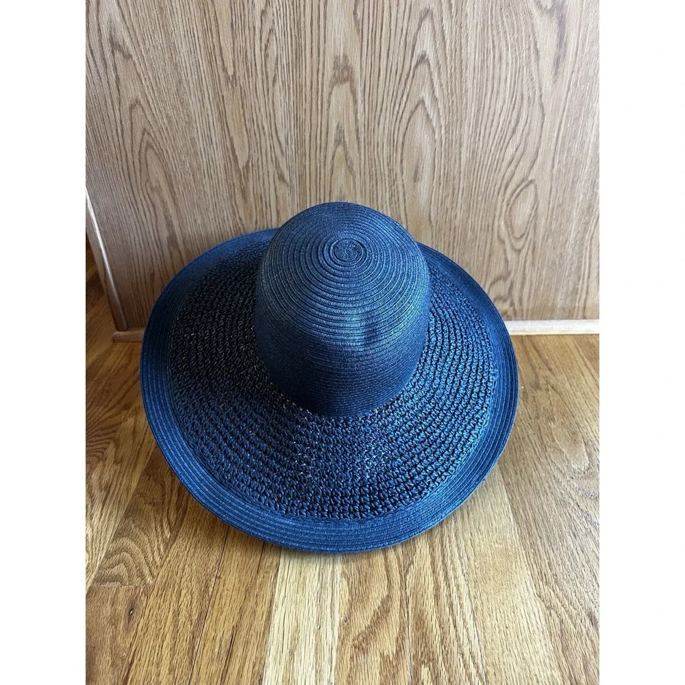 J. Crew Textured Summer Straw Hat 09500 Packable Wide Brim Dusty Dune Black‎